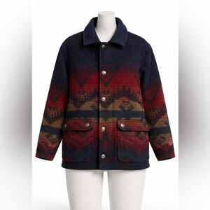 Vintage Woolrich Wool Blanket Coat Southwestern Aztec Jacket Made USA Men Medium